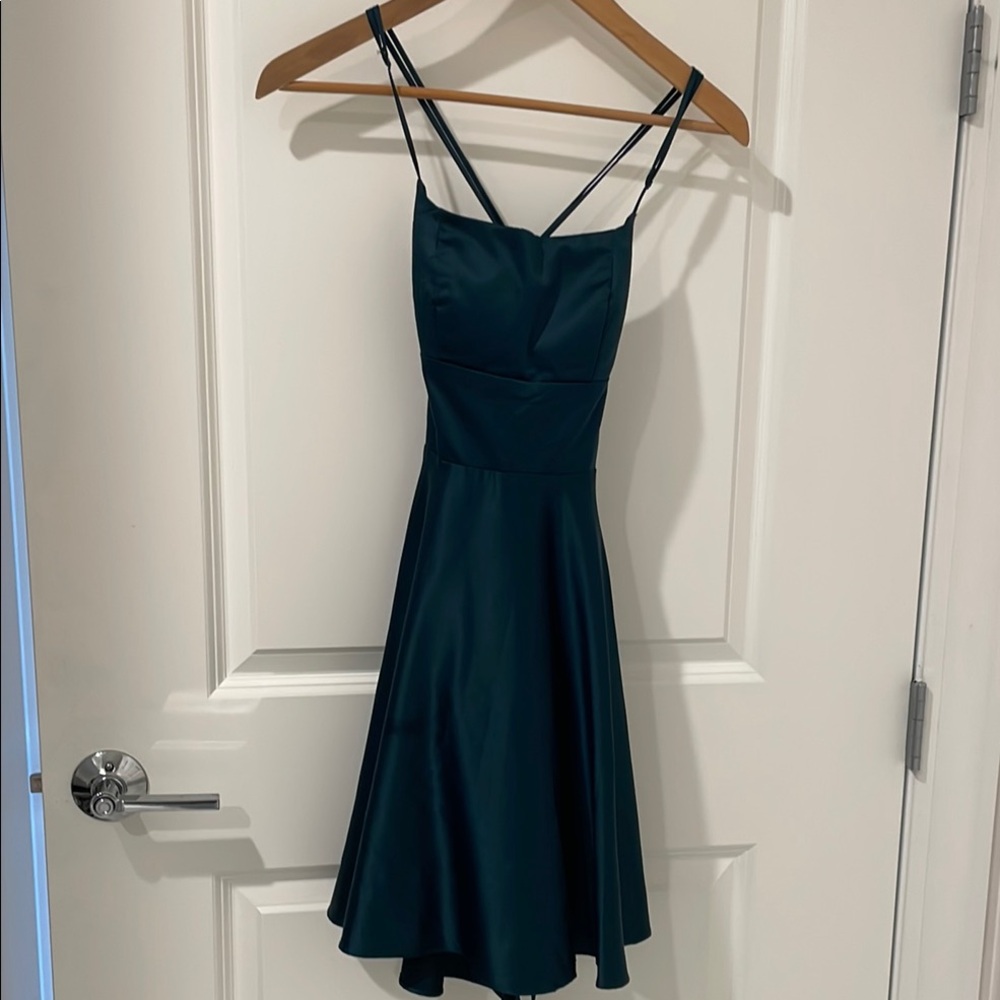B Darlin Teal Green Spaghetti Strap Fit and Flare Mini Dress